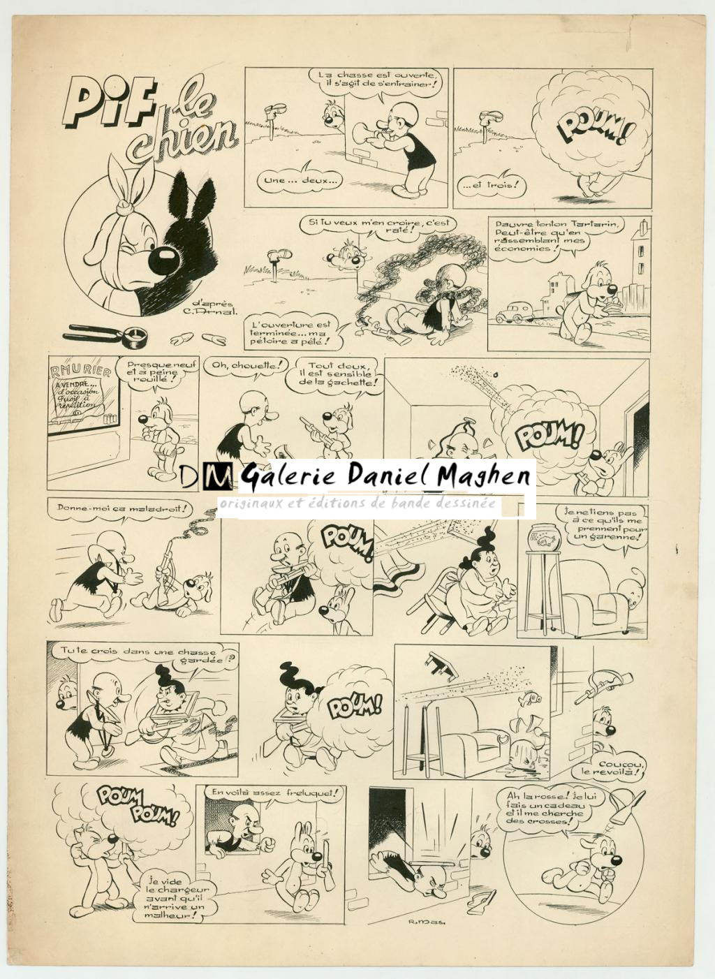 Planche originale - Pif le chien - publiée dans le Vaillant n°489 - Rmas - Encre de Chine sur papier - 4131