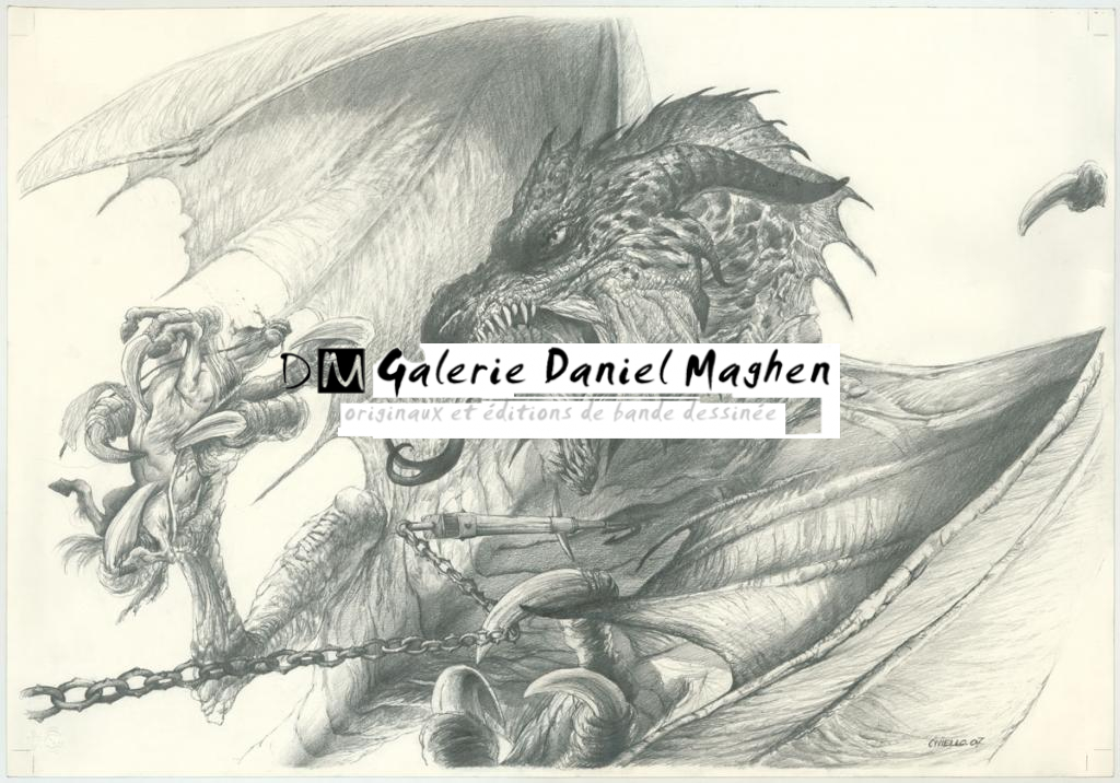 dragon + cheval dans ses griffes (déchirure sur la bordure droite) - Emmanuel Civiello - 3288