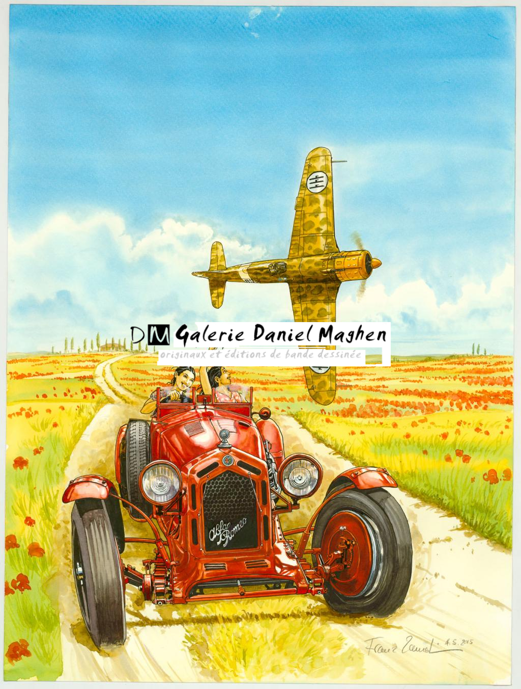 Illustration originale, Alfa Romeo 8C et Fiat Ct 50 - Franz Zumstein - Aquarelle et encre de Chine - 3292