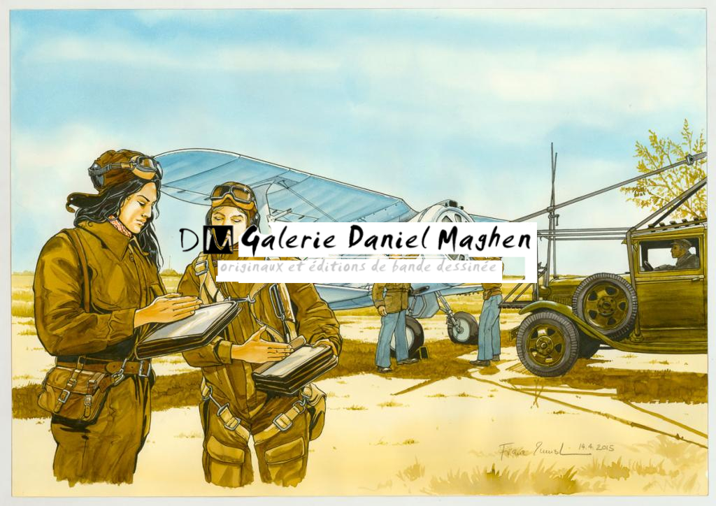 Illustration originale, Polikaspow I-153 "Chaika" et GAZ-AA Startles Trude - Franz Zumstein - Aquarelle et encre de Chine - 3293