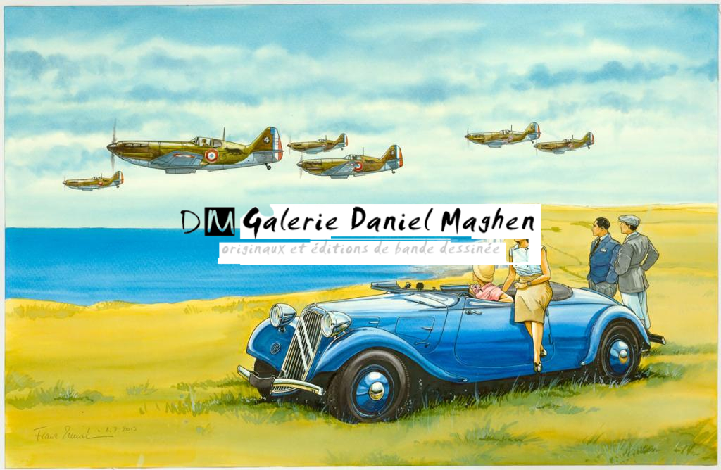 Illustration originale, Polikaspow I-153 "Chaika" et GAZ-AA Startles Trude - Franz Zumstein - Aquarelle et encre de Chine - 3294