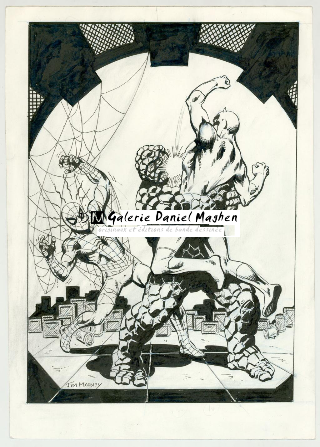 Illustration originale "Spider-Man, and Daredevil vs. the Thing" réalisée en 2003 - Jim Mooney - Encre de Chine sur papier - 3251