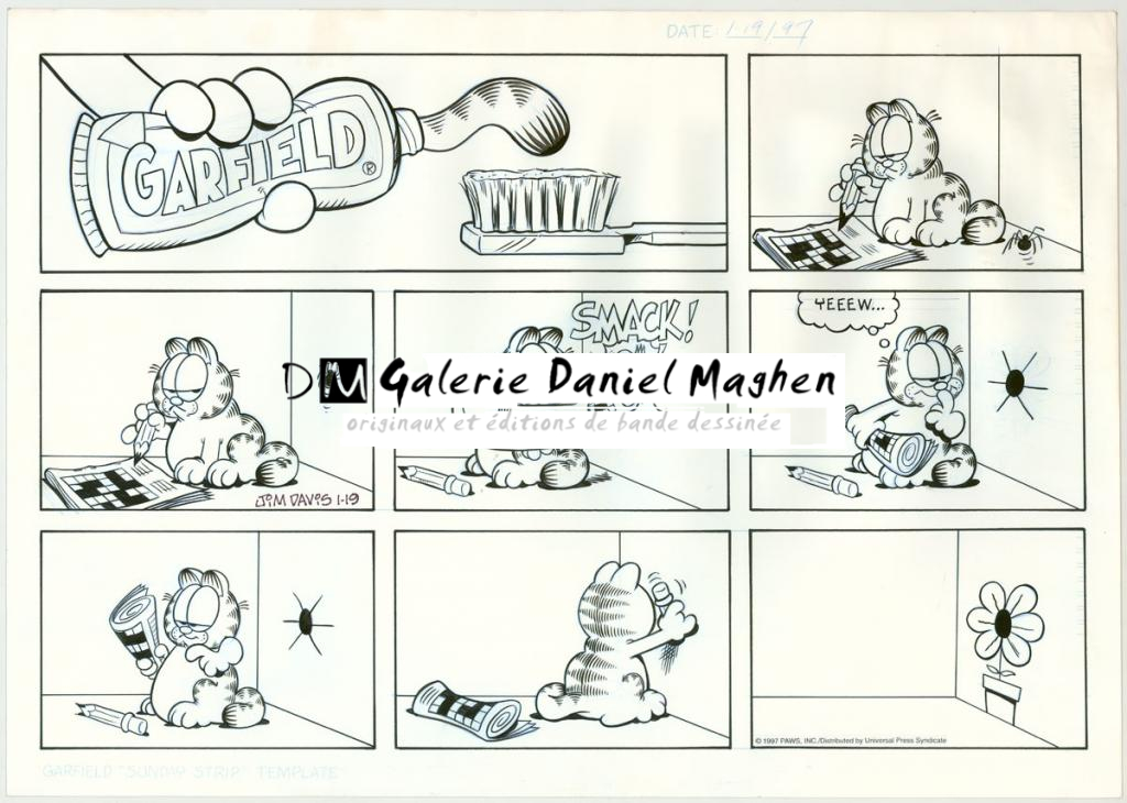 Planche originale, gag publié dans le journal "Sunday" du 19 janvier 1997 - Jim Davis - Encre de Chine et crayon bleu sur papier - 3252