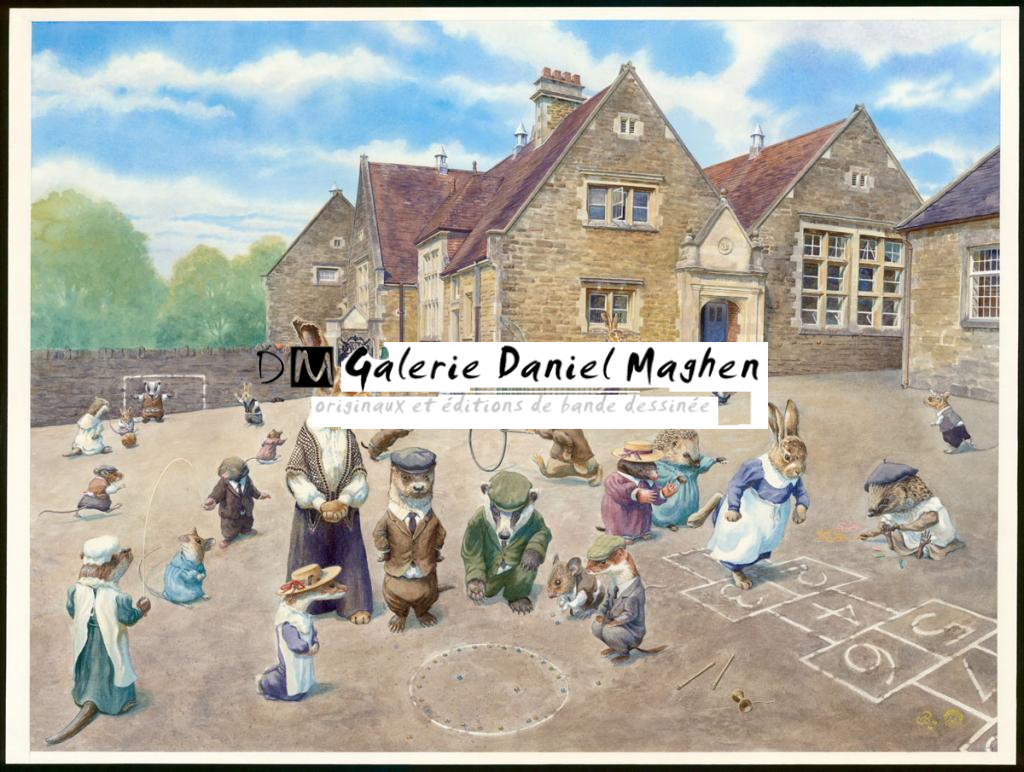 Illustration originale, "School Playground - Christopher Dunn - Aquarelle sur papier - 3386