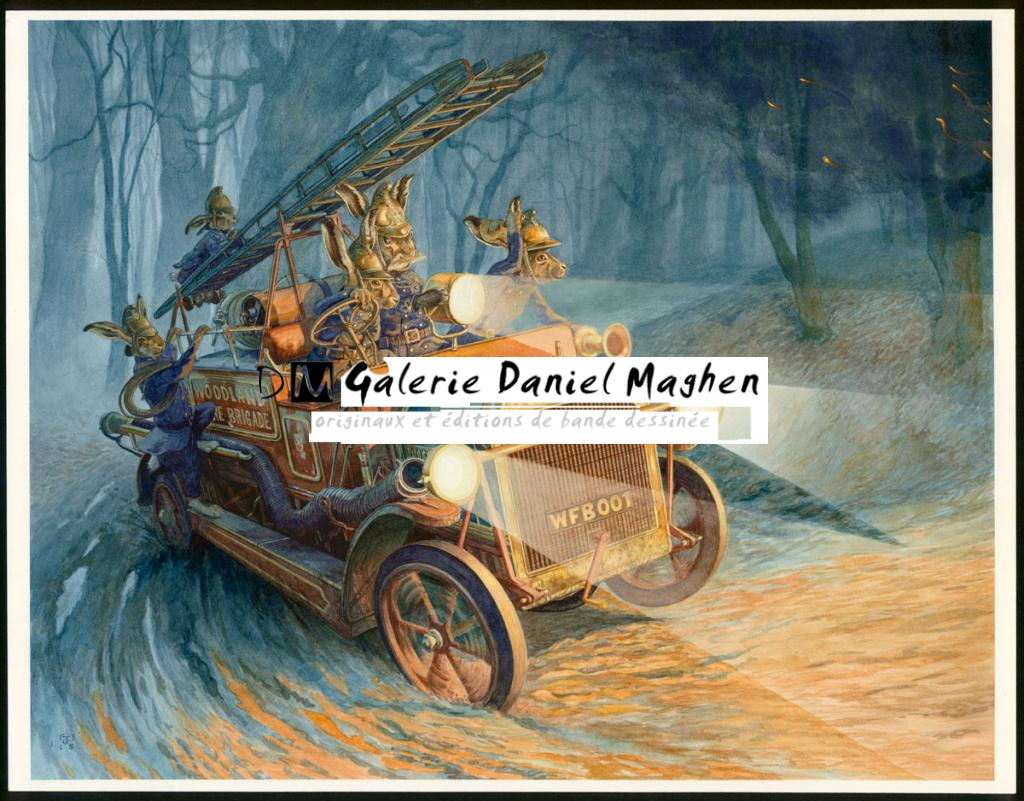 Illustration originale, "Fire Brigade Emergency - Christopher Dunn - Aquarelle sur papier - 3402