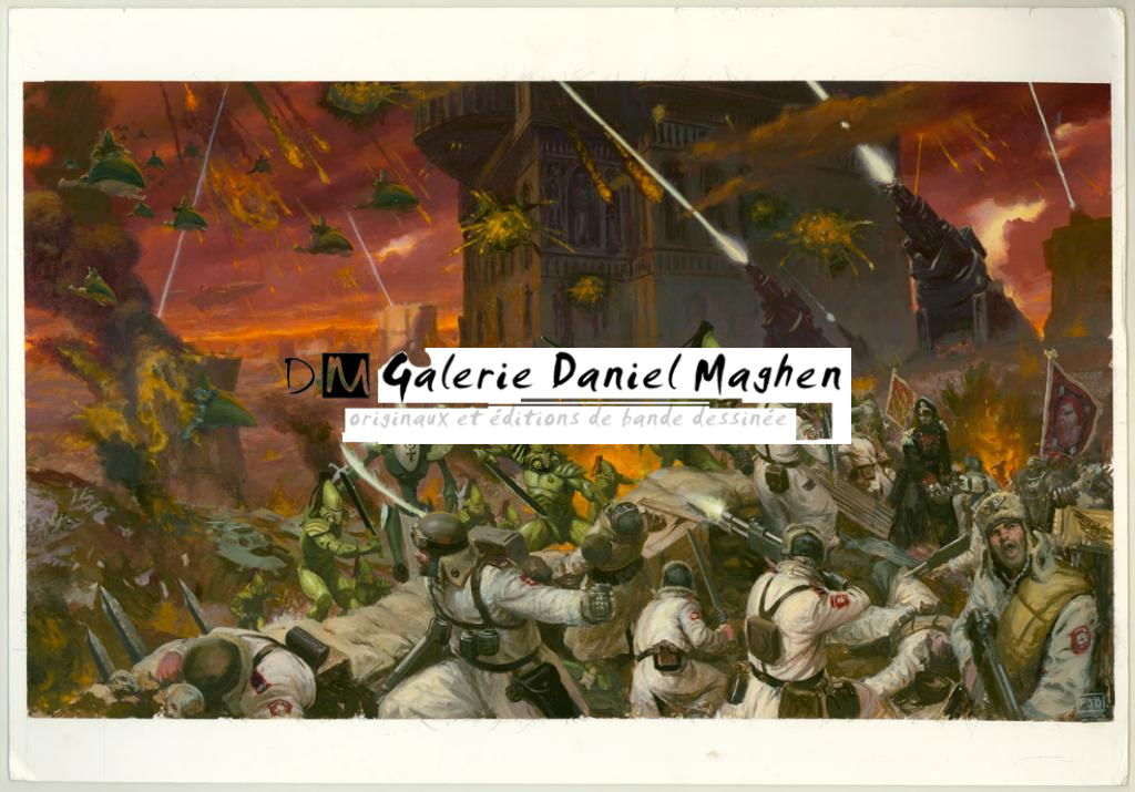Illustration originale, scène de guerre - Paul Dainton - Acrylique et encre de Chine sur papier - 3302