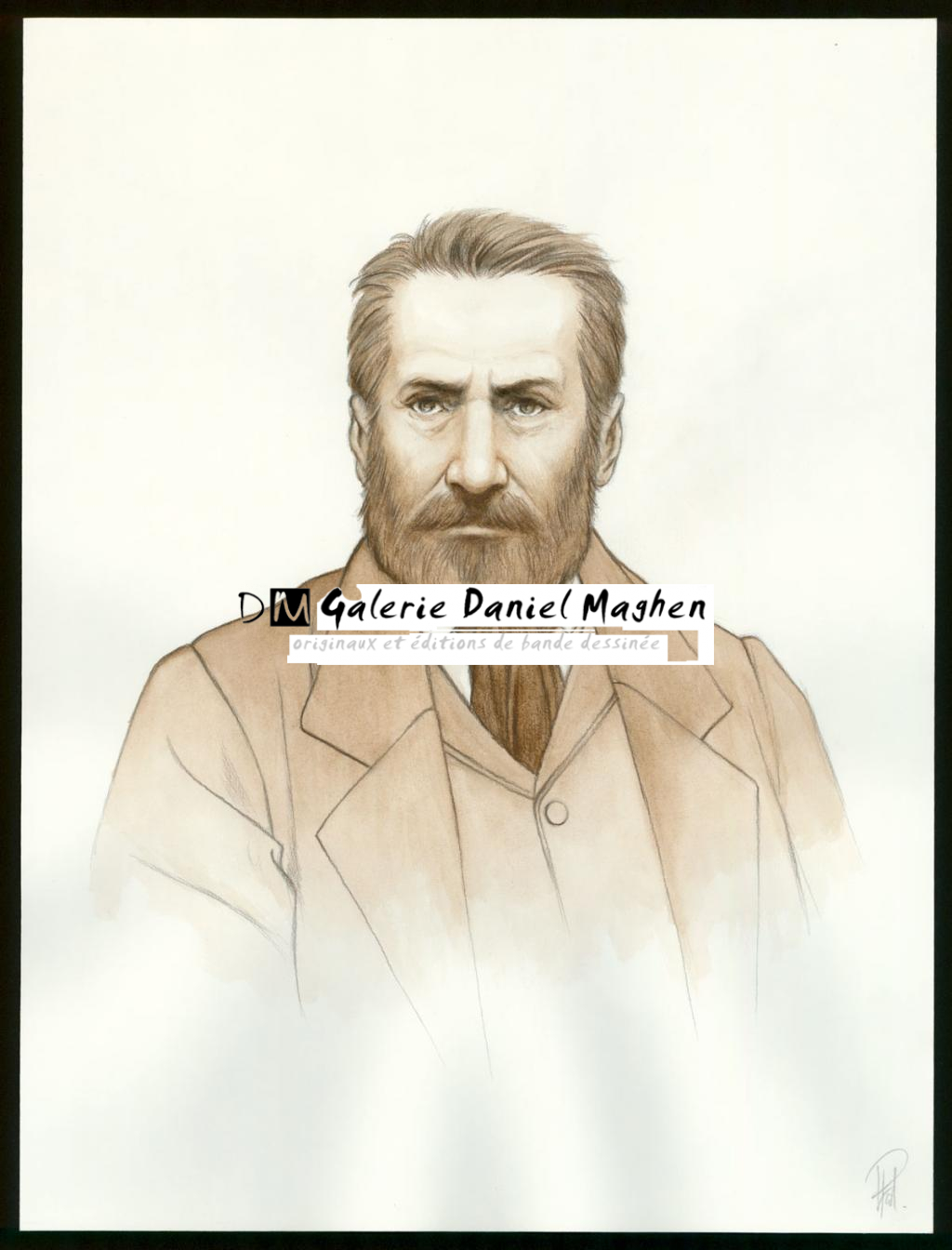 Illustration originale 34 - Portrait de Victor Hugo - Laurent Paturaud - Aquarelle et crayon de couleur sur papier - 3383