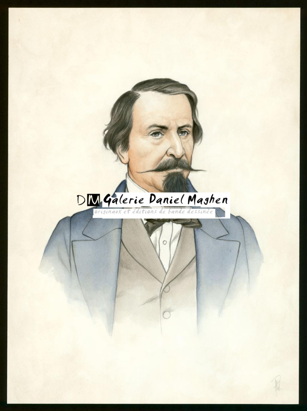 Illustration originale 35 - Napoléon III, portrait couleur - Laurent Paturaud - Aquarelle et crayon de couleur sur papier - 3380