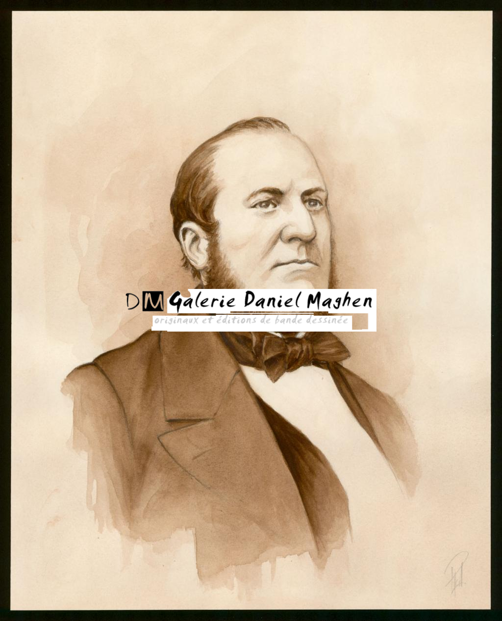 Illustration originale 30 - Portrait du baron Hausmann - Laurent Paturaud - Aquarelle et crayon de couleur sur papier - 3377