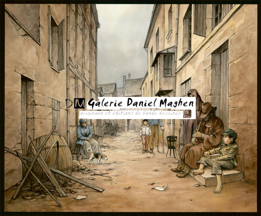 Illustration originale 11 - Les Misérables scène 2 - Laurent Paturaud - Aquarelle et crayon de couleur sur papier - 3406