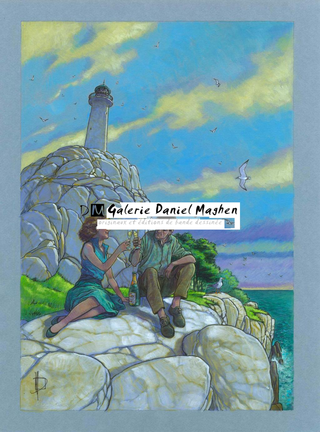 Illustration originale, Ana et Raul, réalisée pour l'affiche du festival BDBulles 2016 - Miguelanxo Prado - Encre et acrylique sur papier teinté - 3771