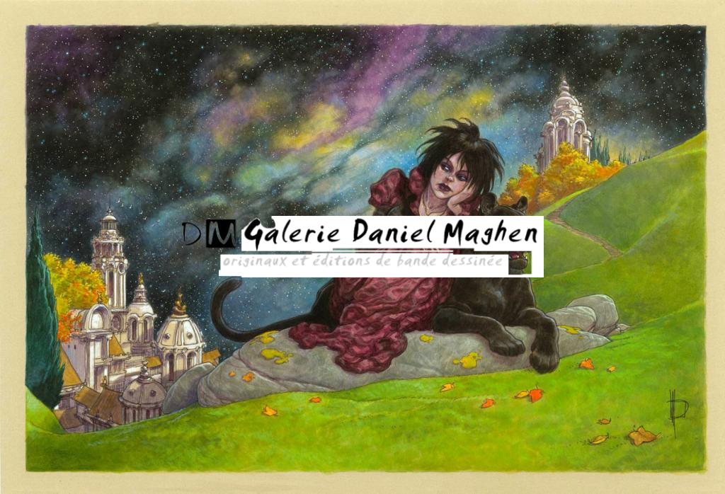 Illustration originale inédite - Death et panthère II - Miguelanxo Prado - Encre de Chine et acrylique sur papier - 3770