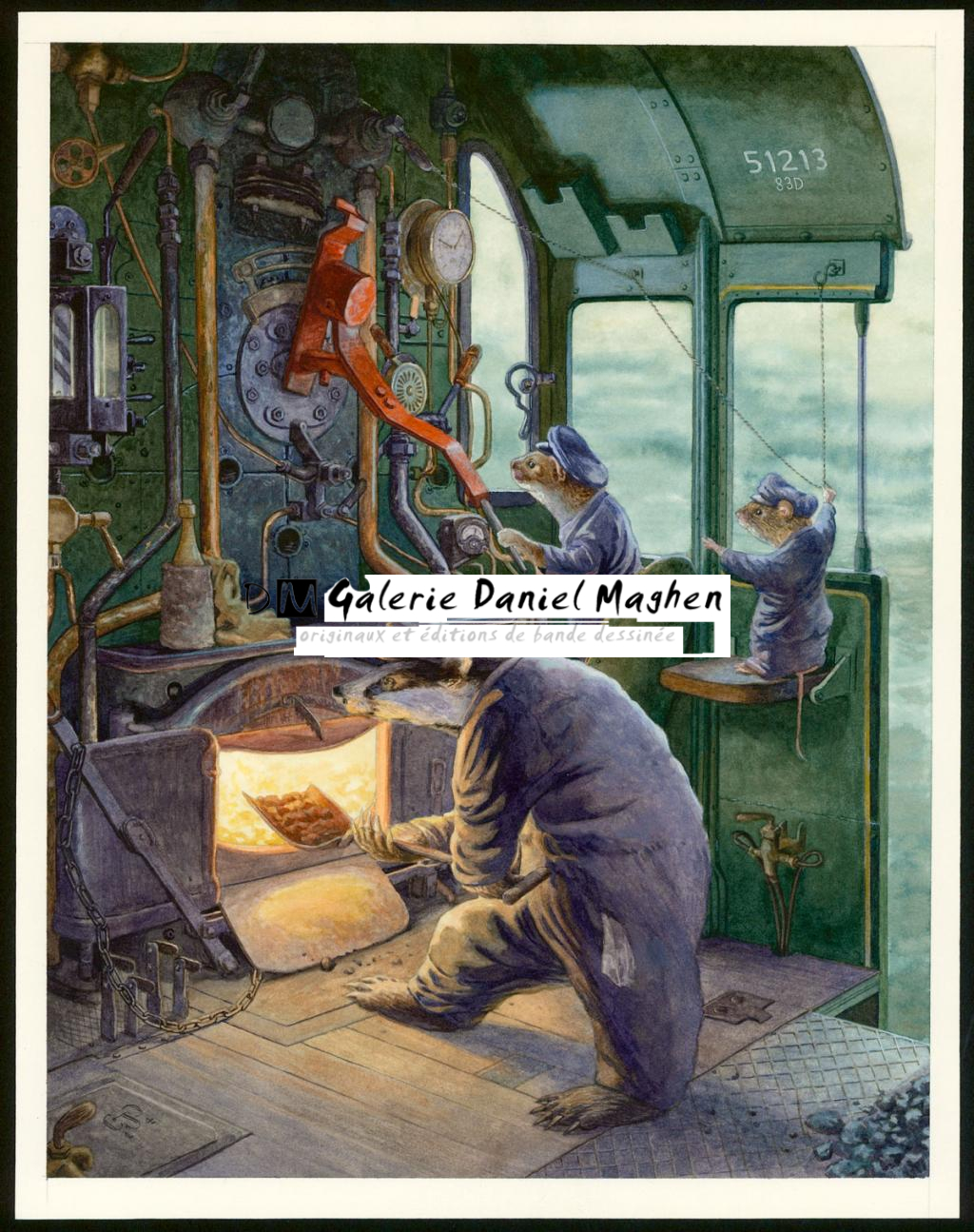 Illustration originale, "On The Footplate - Christopher Dunn - Aquarelle sur papier - 3371