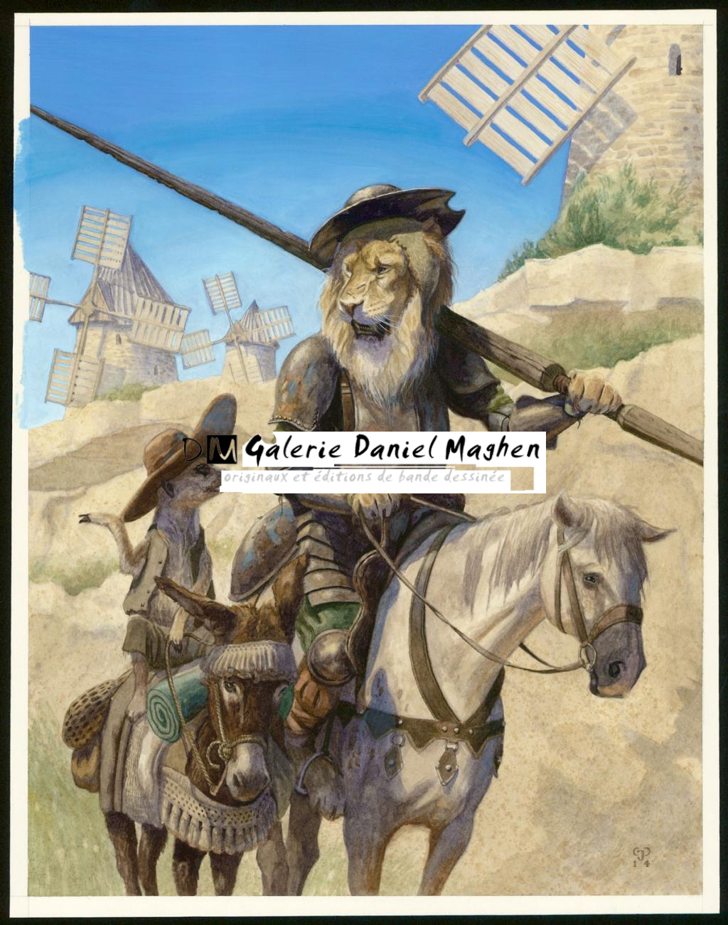 Illustration originale, "Retreat From The Windmills - Christopher Dunn - Aquarelle sur papier - 3370