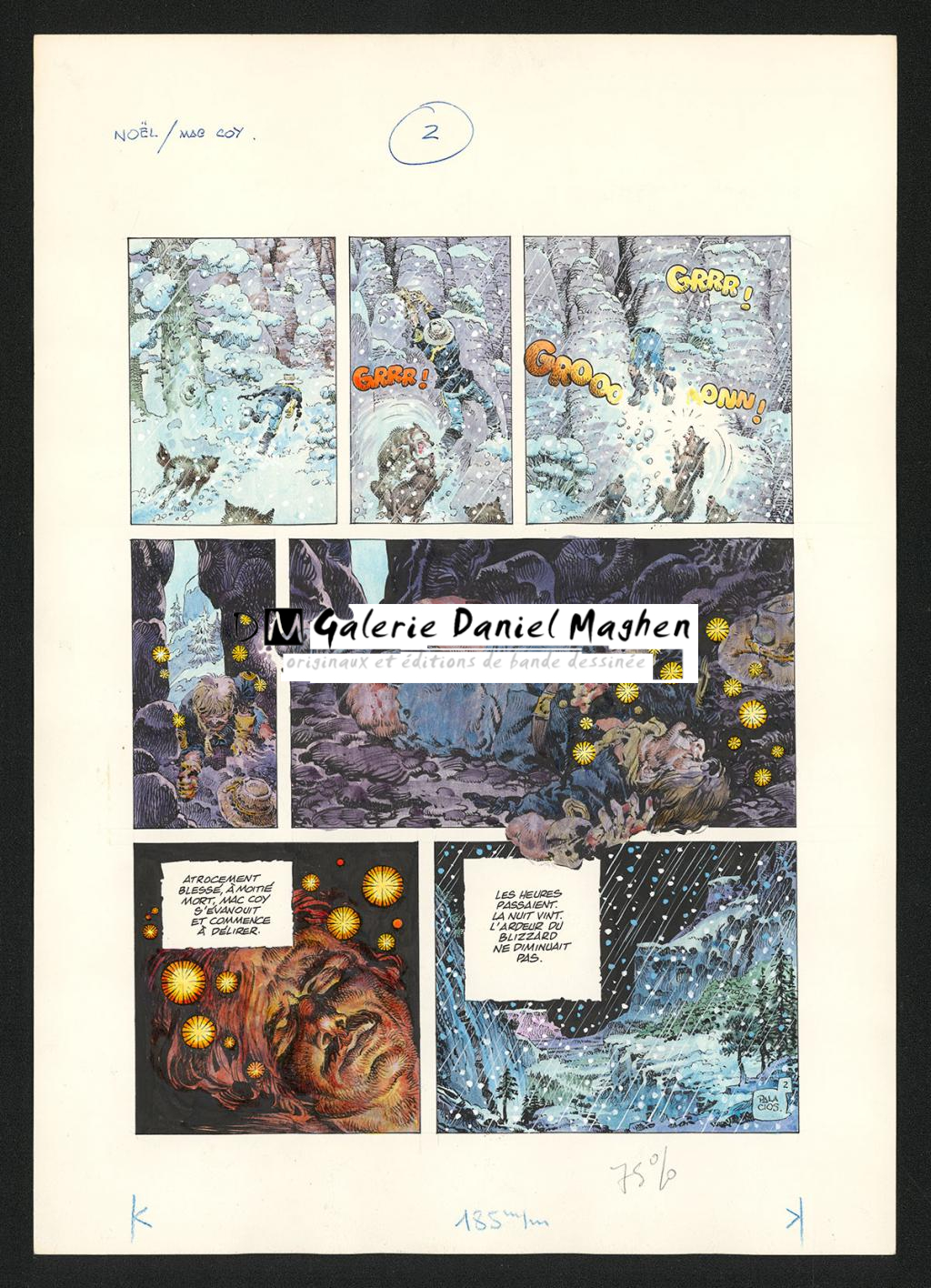 Planche originale n°2 d'une histoire courte intitulée Le Pire Noël de Mac Coy publiée dans un numéro de Pilote et Charlie - Antonio Hernandez Palacios - Encre de couleur et encre de Chine sur papier - 4484