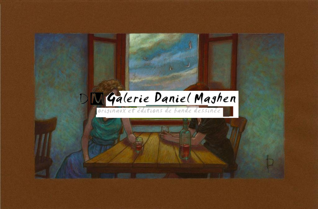 Illustration originale, Ana et Sara en train de boire, 2016 - Miguelanxo Prado - Acrylique et crayon sur papier - 3769