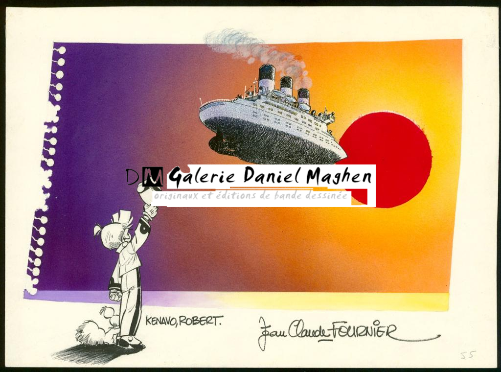 illustration originale intitulée "kenavo Robert" - Hommage à Robvel - Jean-Claude Fournier - Encre et aérographe acrylique sur papier - 3463