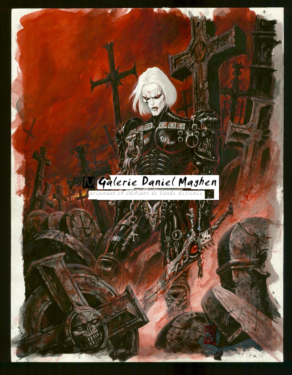 Illustration originale réalisé pour un ex-libris vendu avec le tirage de tête de l'album - Olivier Ledroit - Encre de Chine et encre de couleur sur papier - 3460