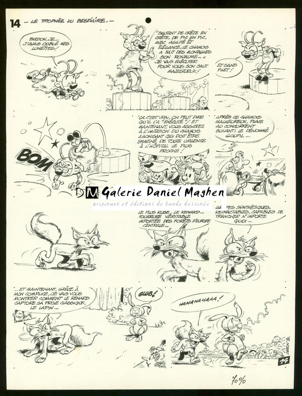 Planche originale de l'histoire " Le trophée du bestiaire " - Pierre Seron - Encre de Chine sur papier - 3467