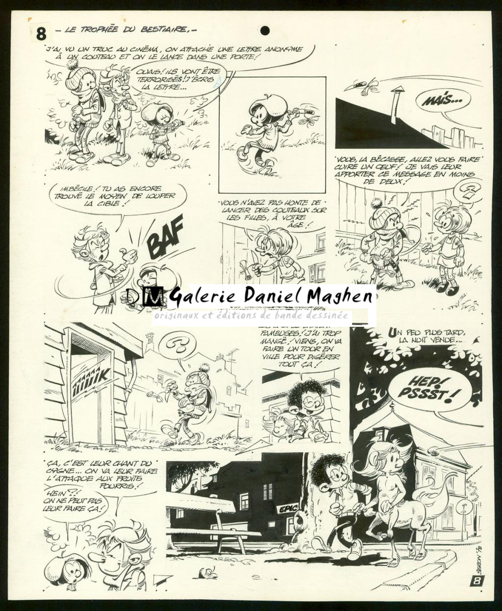 Planche originale de l'histoire " Le trophée du bestiaire " - Pierre Seron - Encre de Chine sur papier - 3478