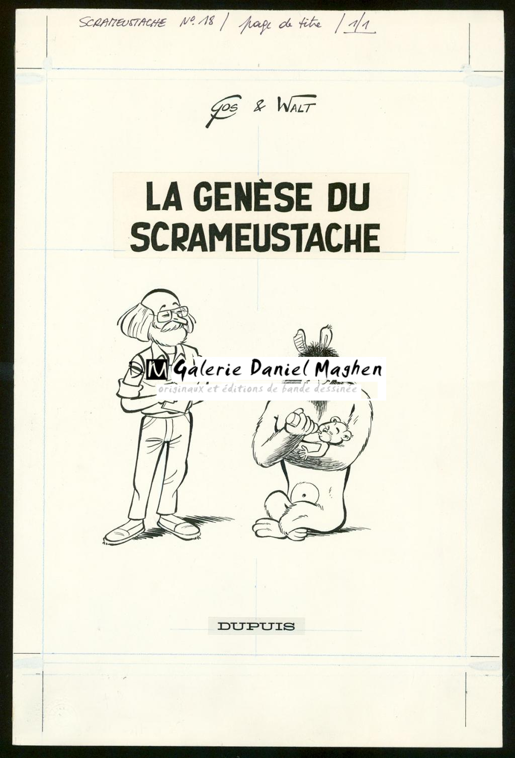 Illustration originale, page de titre. Signée "Gos et Walt - Gos / Walt - Encre de Chine sur papier - 4510