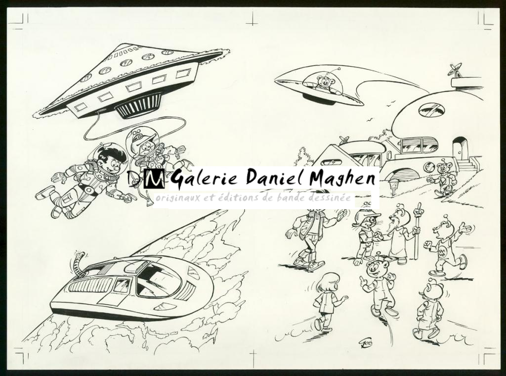 Illustration originale, projet de pages de gardes pour la réédition - Roland Gos - Encre de Chine sur papier - 5066