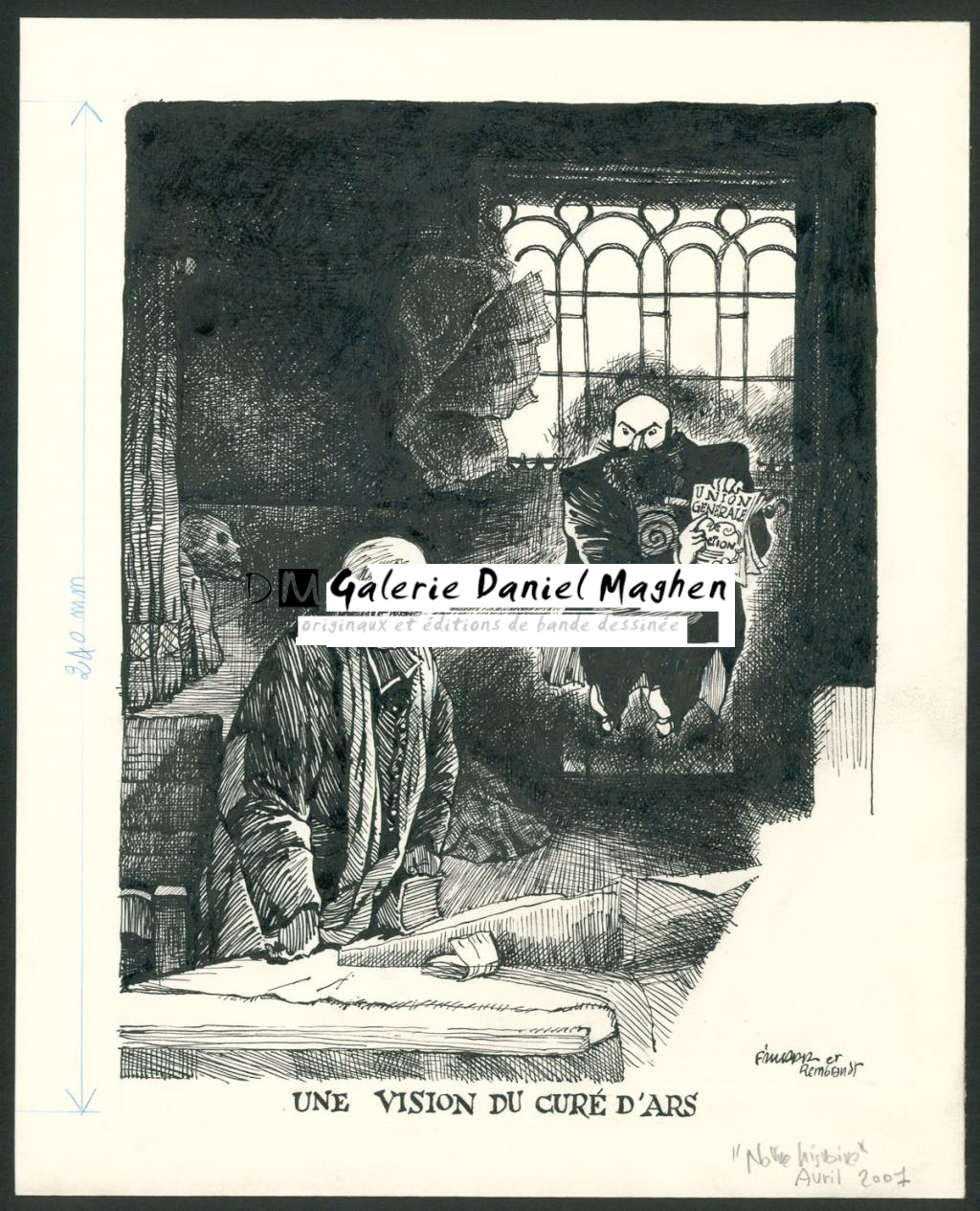 Illustration originale - " Une vision du curé d'Ars " réalisée pour le magasine "Notre histoire " en Avril 2007 - F'murr - Encre de Chine sur papier - 3714