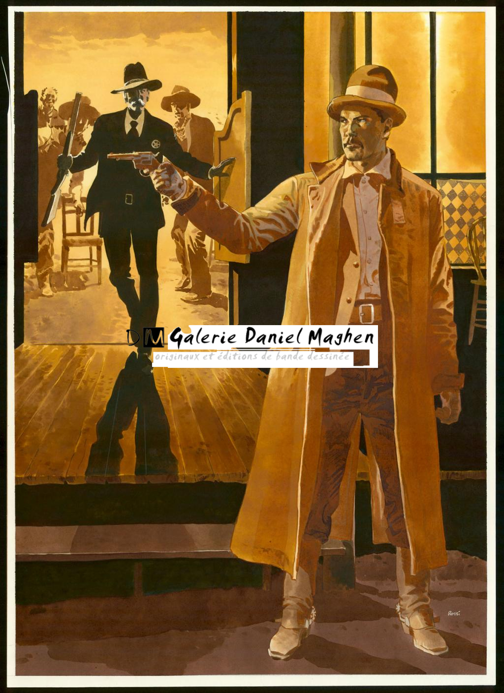 Illustration originale inédite, "Downtown - Christian Rossi - Aquarelle sur papier - 3522