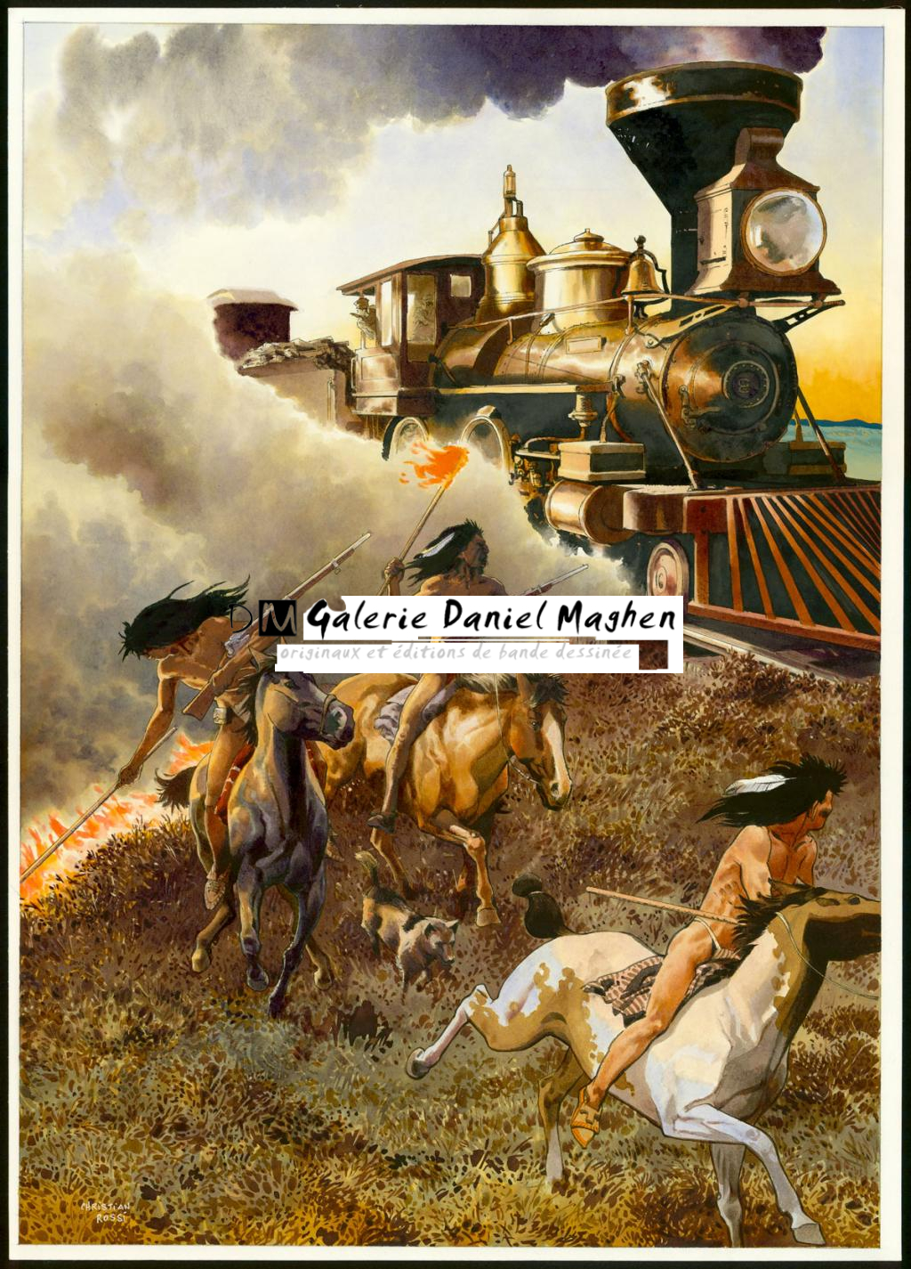 Illustration originale inédite, "Comanches - Christian Rossi - Aquarelle sur papier - 3521