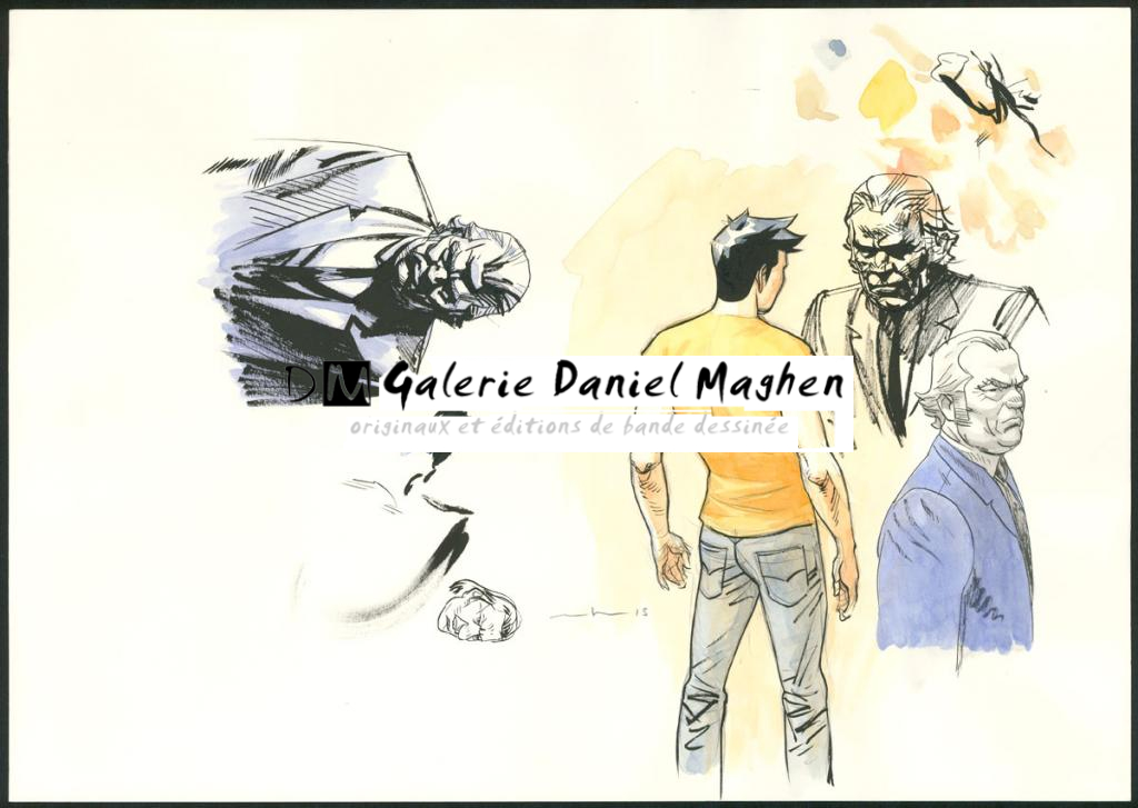 Illustration originale, étude de personnages - Marcial Toledano - Encre de Chine et encre de couleur sur papier - 3651