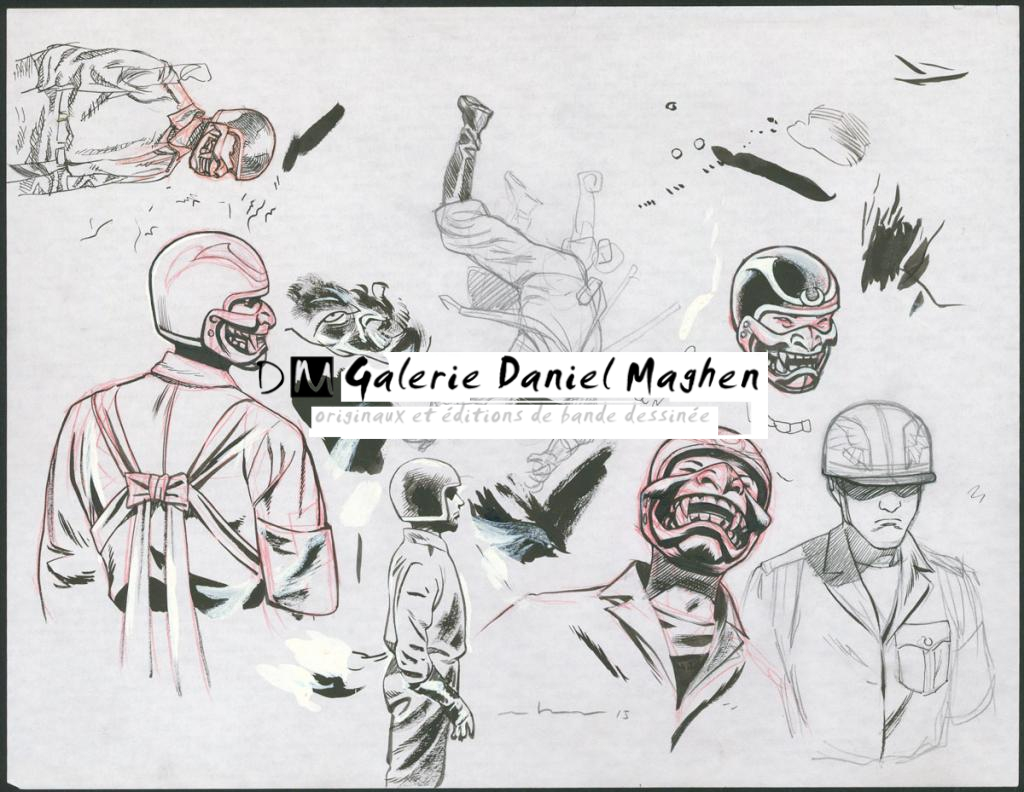 Illustration originale - Marcial Toledano - Encre de Chine, crayon et crayon rouge sur papier - 3655