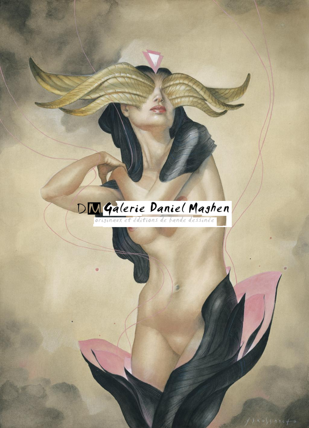 Illustration originale intitulée Tulipo, utilisée en couverture du catalogue d'exposition Mother - Jean-Sébastien Rossbach - Aquarelle et gouache  - 3782