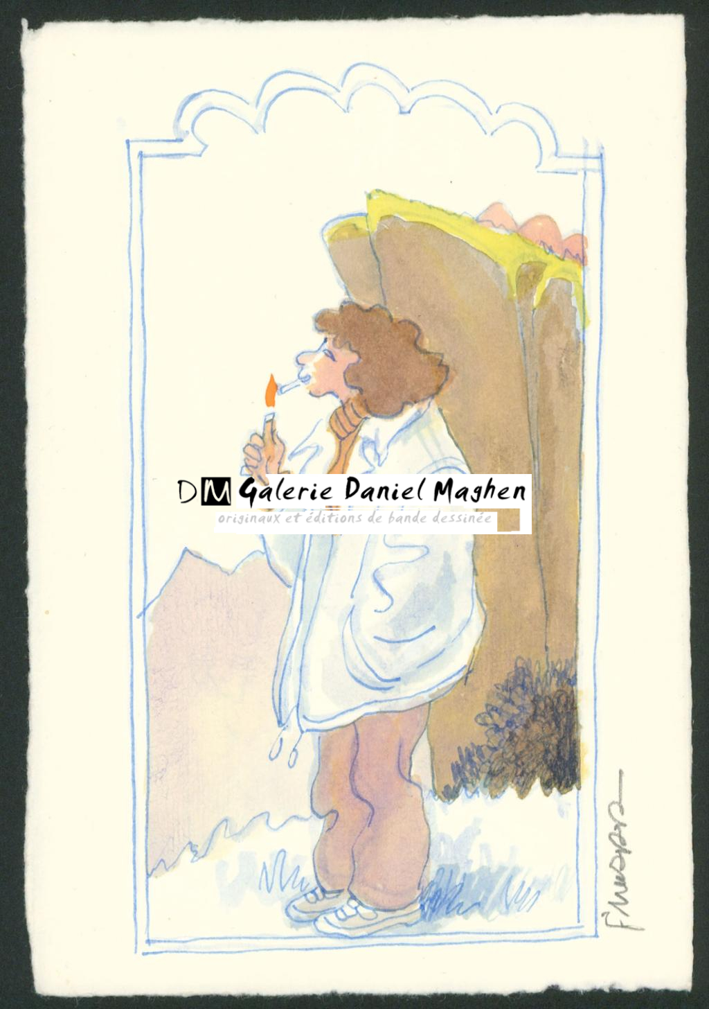 Illustration originale " et illustration au lavis au verso - F'murr - Encre de couleur sur papier - 3414