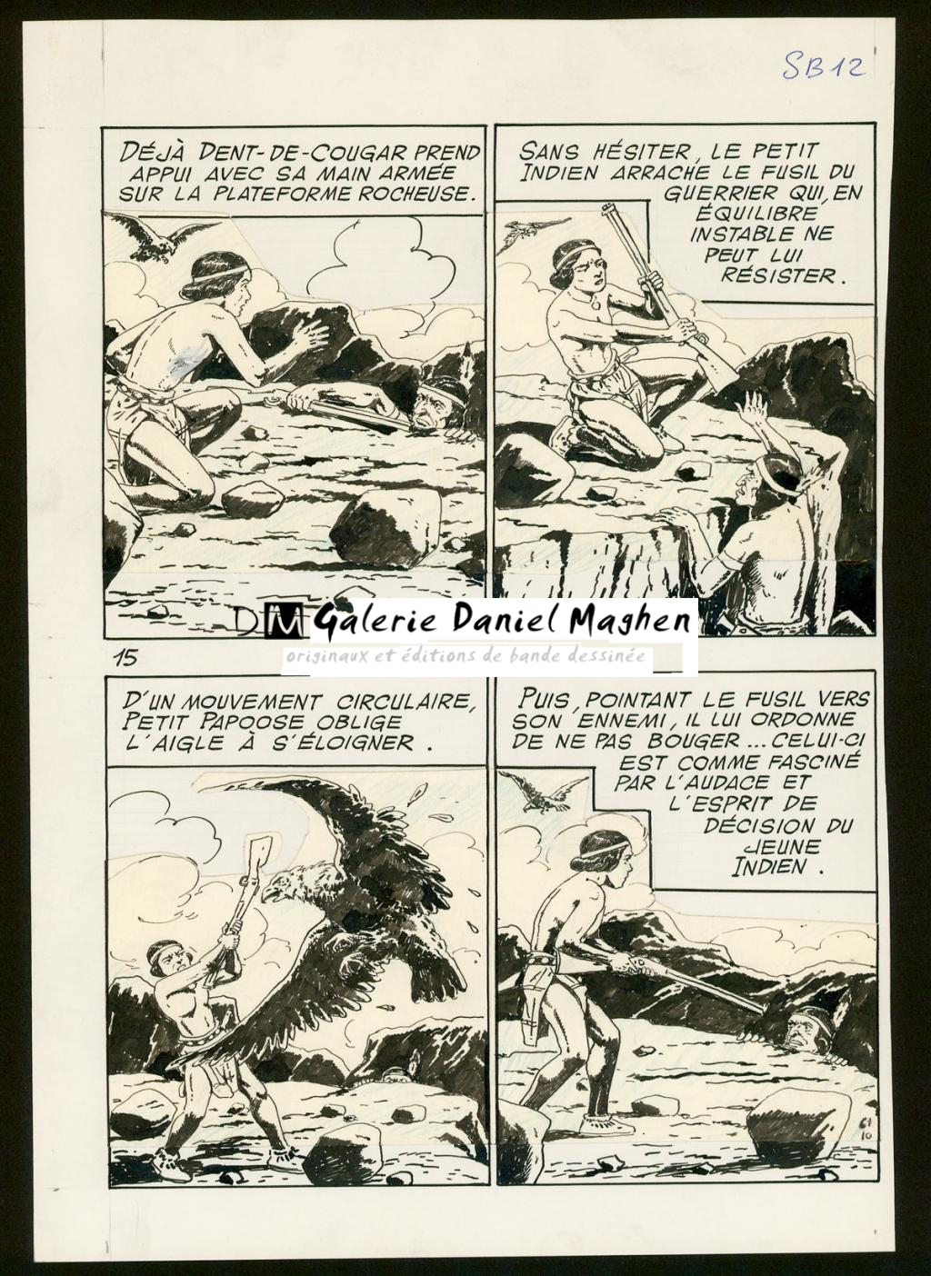 Planche originale n°15,  parution dans Coq Hardi de 1948 à 1952 - Le Rallic - Encre de Chine et crayon bleu sur papier - 3480