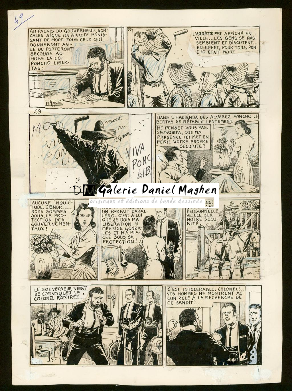 Planche originale n°49 parue dans coq Hardi en 1944 puis album Glenat 1977 - Le Rallic - Encre de Chine et crayon bleu sur papier - 3481