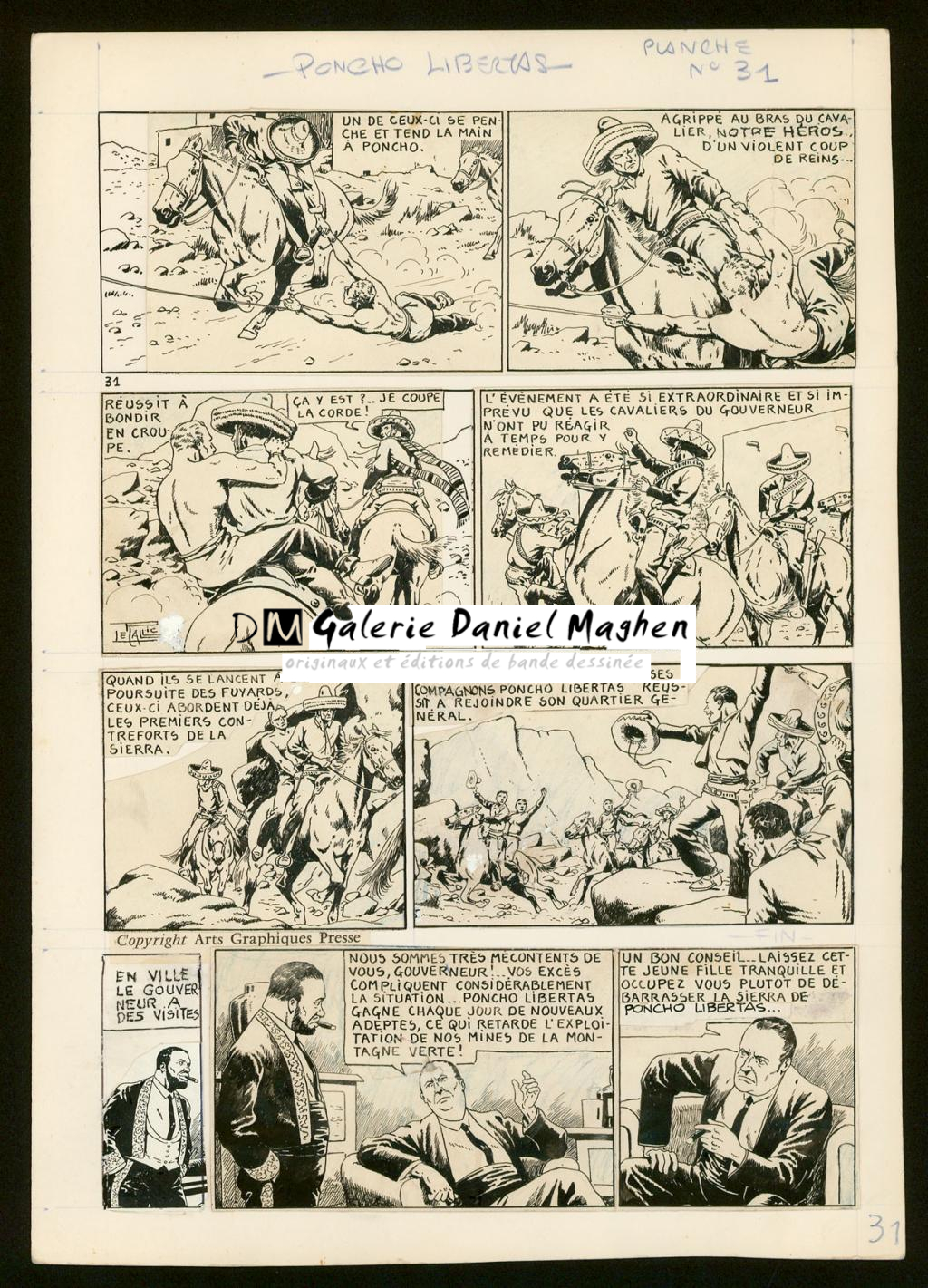 Planche originale n°31 parue dans coq Hardi en 1944 puis album Glenat 1977 - Le Rallic - Encre de Chine et crayon bleu sur papier - 3482