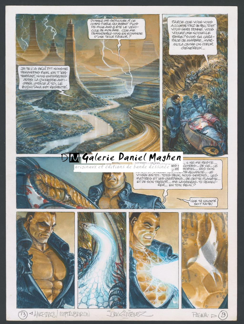 Planche originale n°13 accompagnée de sa première étape - Juan Gimenez - Technique mixte - 4406