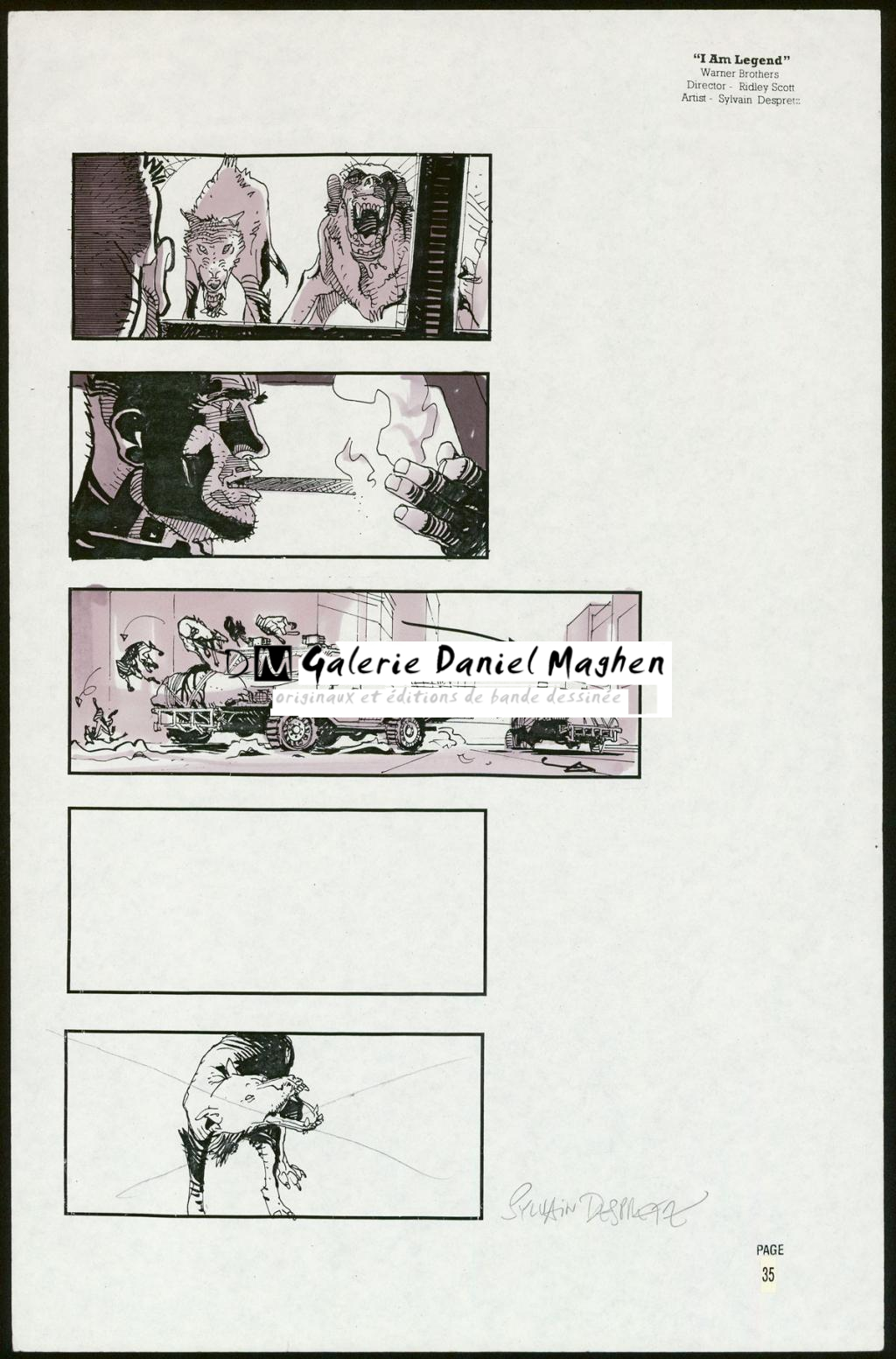 Story board pour le projet de film I Am Legend par Ridley Scott avec Arnold Schwarzenegger - Sylvain Despretz - Technique mixte sur papier - 3723