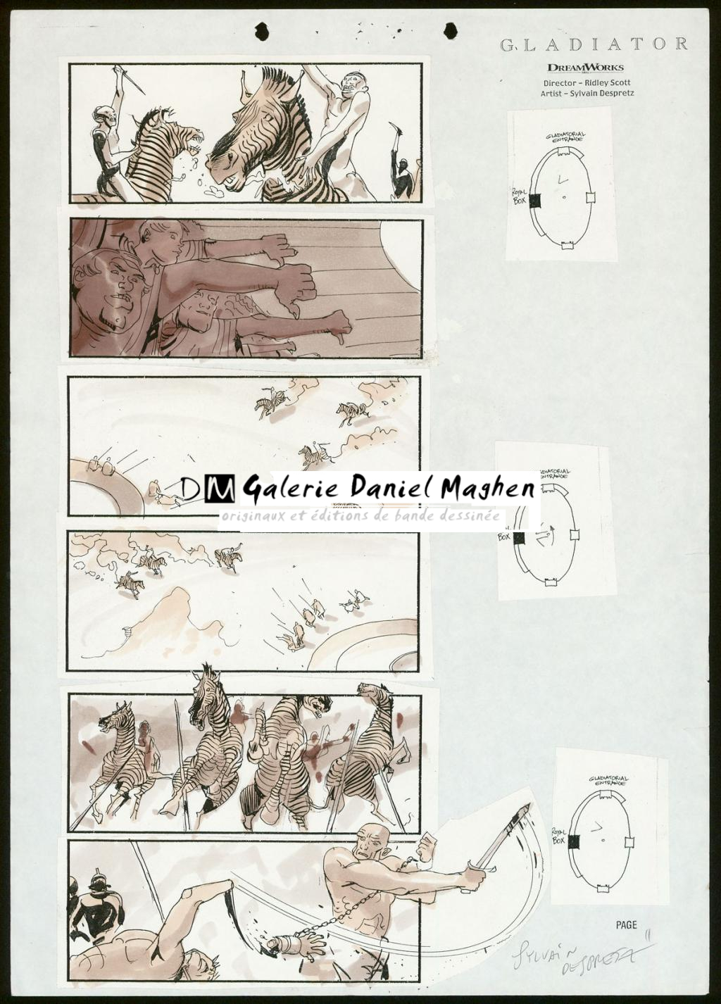 Story board pour le film Gladiator de Ridley Scott - Sylvain Despretz - Technique mixte sur papier - 3677