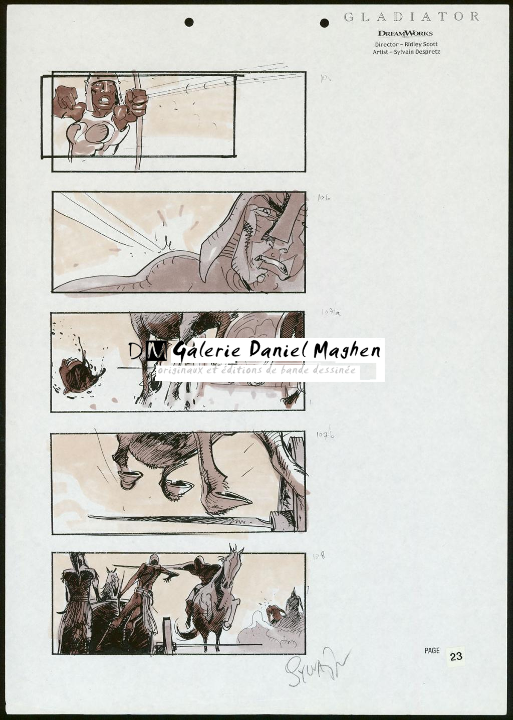 Story board pour le film Gladiator de Ridley Scott - Sylvain Despretz - Technique mixte sur papier - 3679