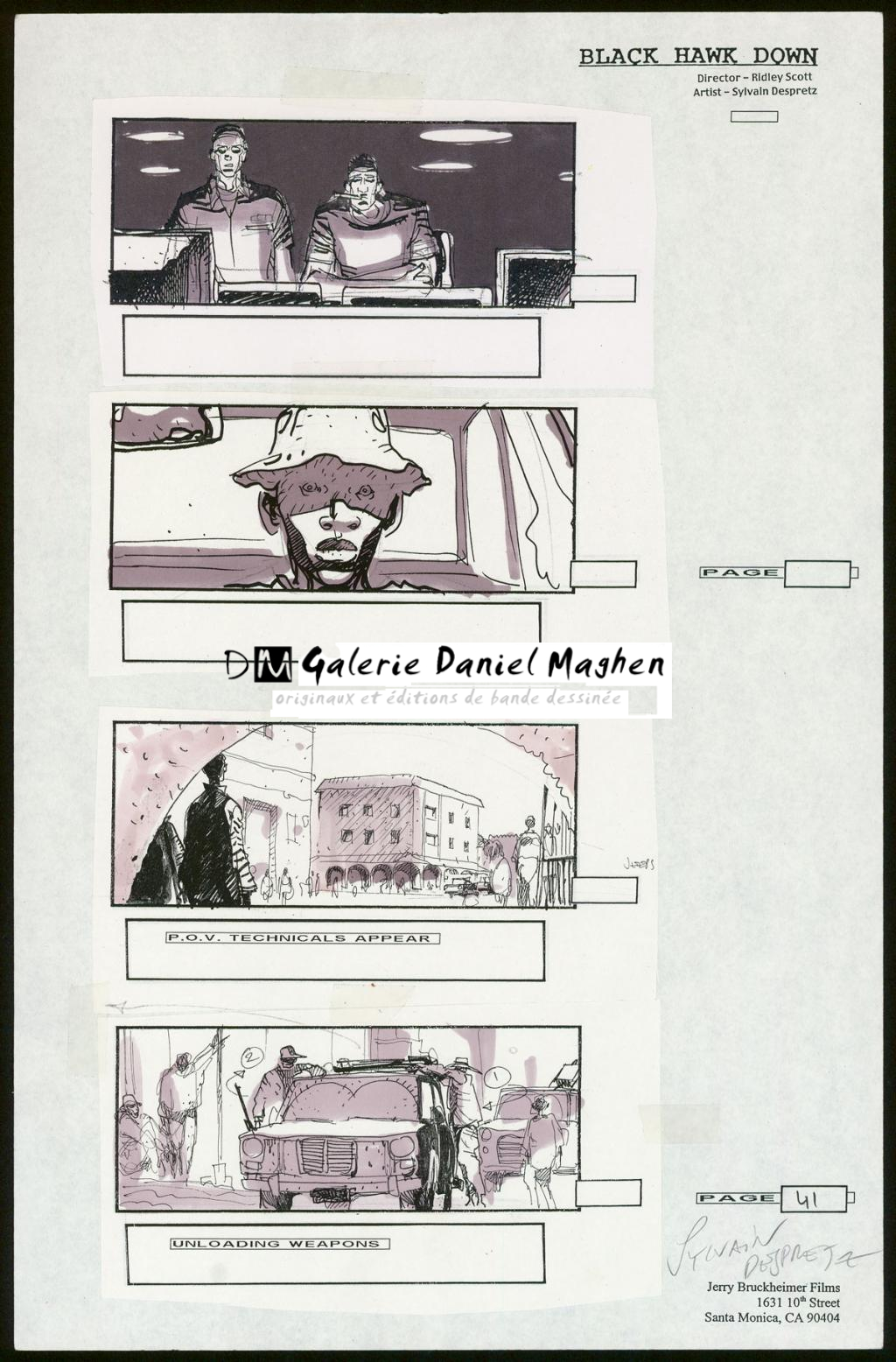 Story board pour le film Black Hawk Down (La Chute du Faucon noir) de Ridley Scott - Sylvain Despretz - Technique mixte sur papier - 3726