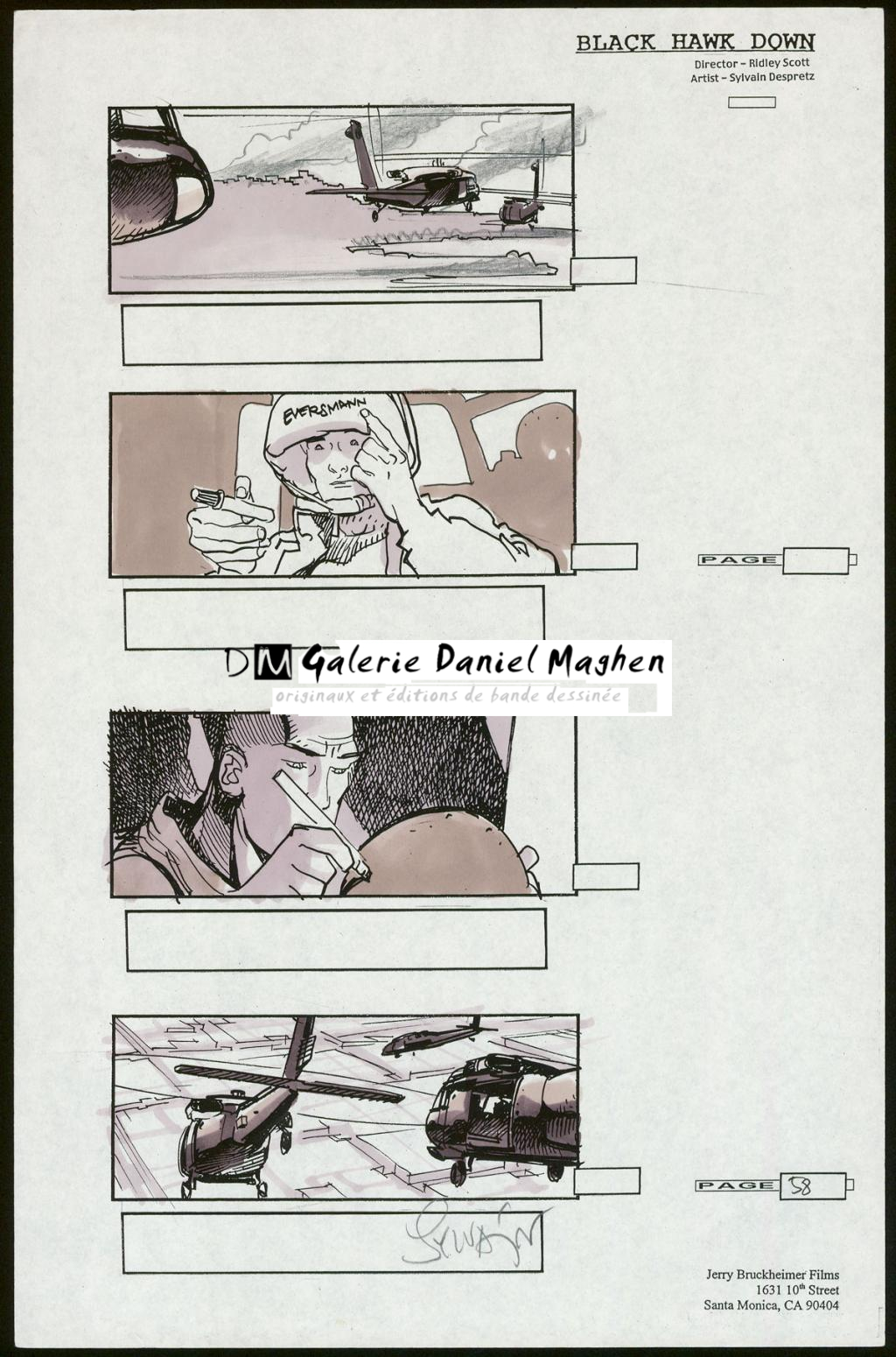 Story board pour le film Black Hawk Down (La Chute du Faucon noir) de Ridley Scott - Sylvain Despretz - Technique mixte sur papier - 3727