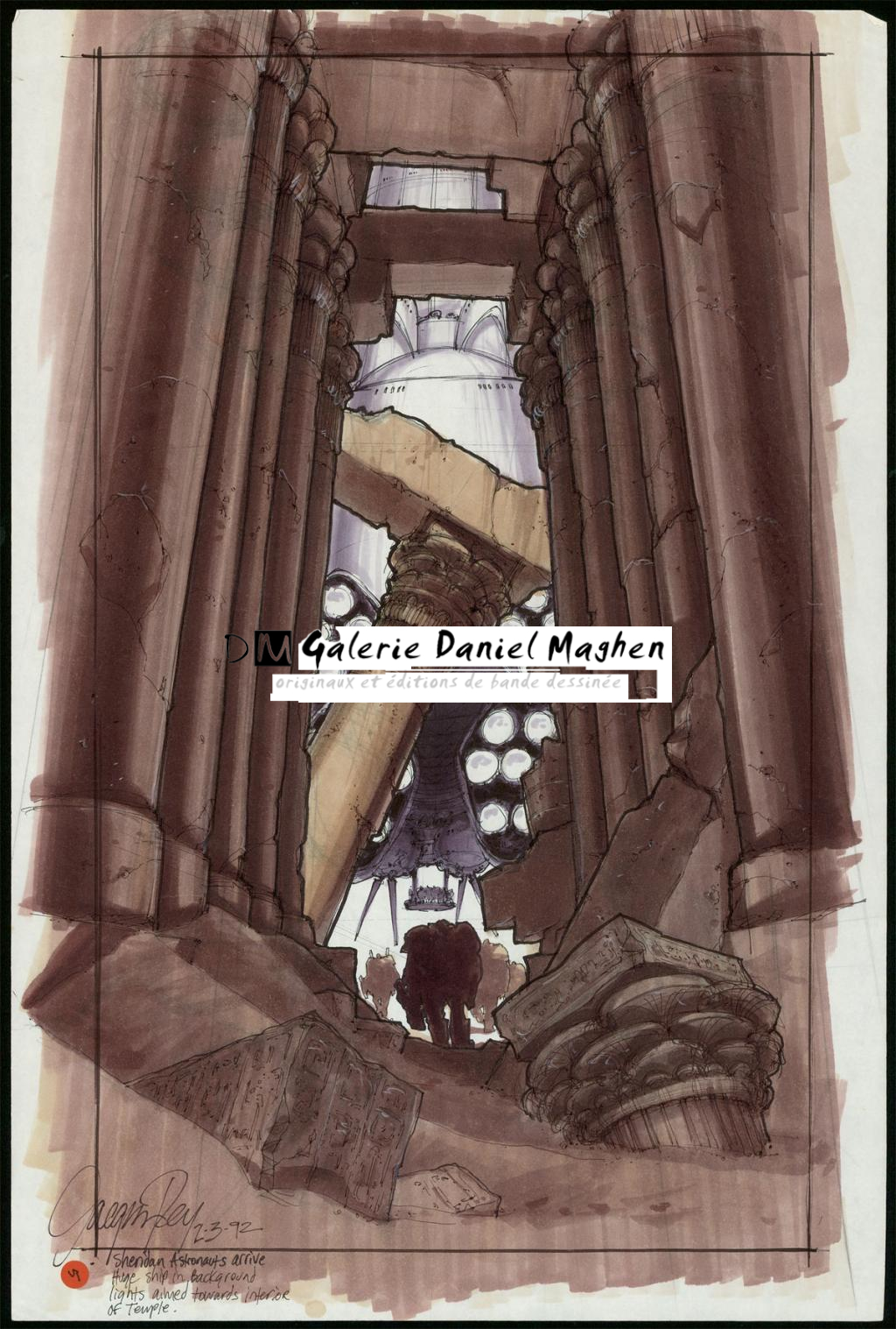 Concept art pour Le Cinquième élément de Luc Besson, Sheridan astronautes arrives - Jacques Rey - Technique mixte sur papier - 3728