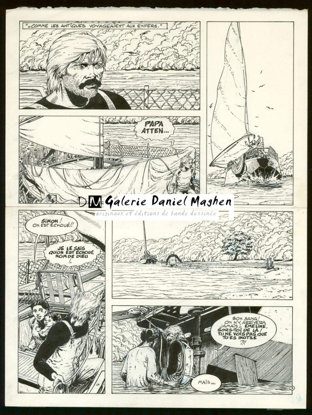 Planche originale n°3, rustine en case 6 - Claude Auclair - Encre de Chine sur papier - 4014