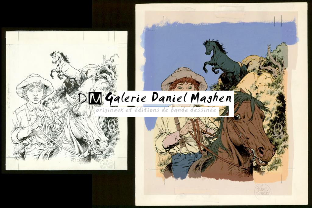 Illustration originale et son bleu de mise en couleur - Michel Blanc-Dumont - Encre de Chine sur papier - 4139