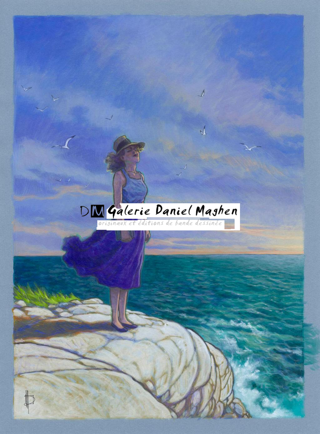 Illustration originale, Ana sur les rochers, 2010 - Miguelanxo Prado - Acrylique sur papier teinté - 3756