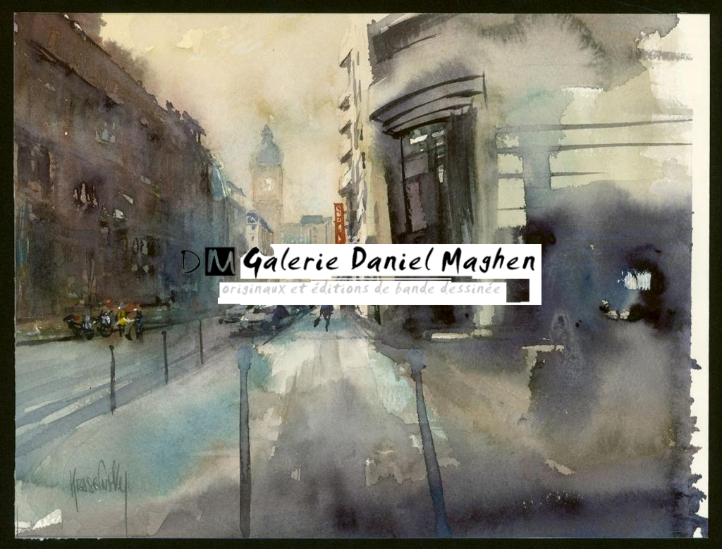 Aquarelle - Paris - Rue de Bercy - Jean-Paul Krassinsky - Aquarelle sur papier - 3906