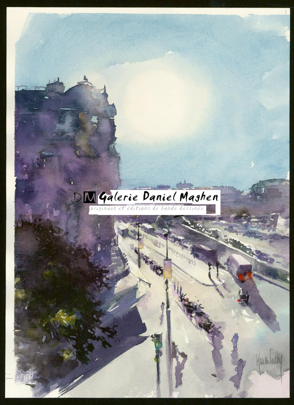 Aquarelle - Paris - Boulevard Diiderot sous le soleil - Jean-Paul Krassinsky - Aquarelle sur papier - 3907