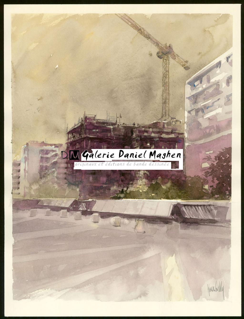 Aquarelle - Paris - Rue de Bercy - Chantier - Jean-Paul Krassinsky - Aquarelle sur papier - 3910