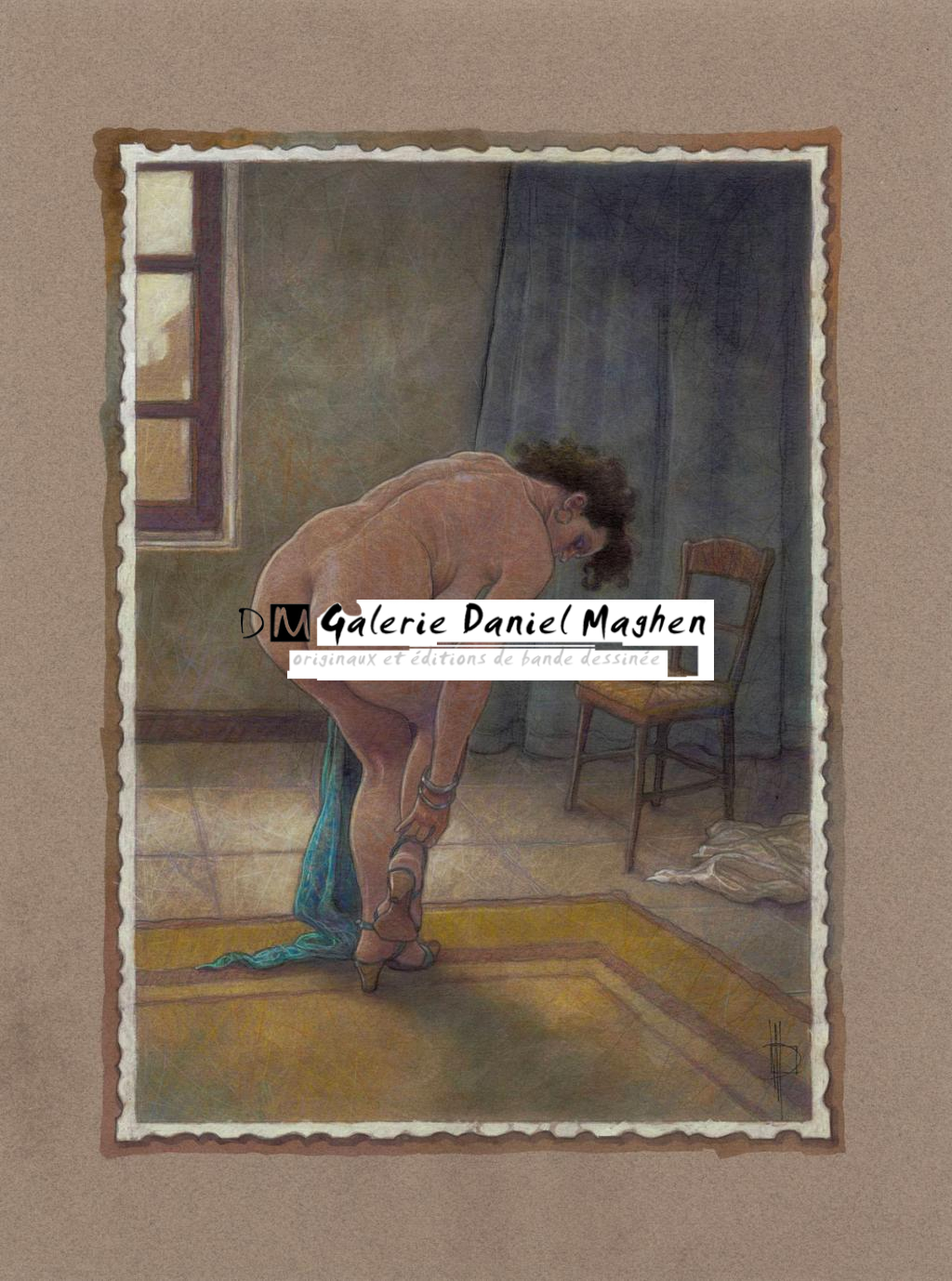 Illustration originale, Mariela ? Nu I, 2012 - Miguelanxo Prado - Acrylique et crayons de couleur sur papier teinté - 3757